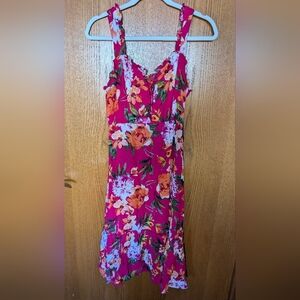 Lulu's Vibrant Floral Midi Dress - Pink and Orange